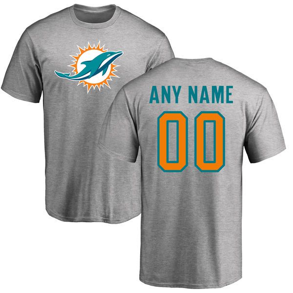 Men Miami Dolphins NFL Pro Line Ash Custom Name and Number Logo T-Shirt->nfl t-shirts->Sports Accessory
